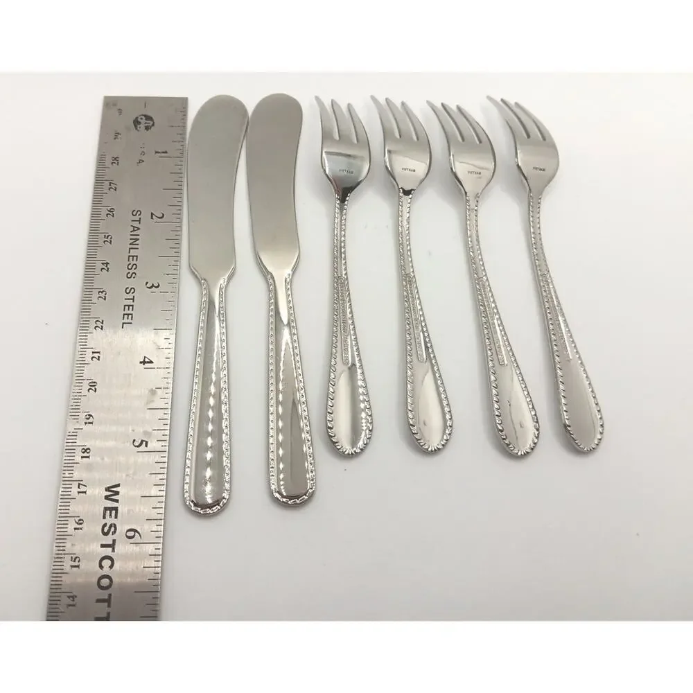 Reed & Barton Stitch 2 Butter Knifes, 4 Shrimp Forks Set 18/10 Stainless